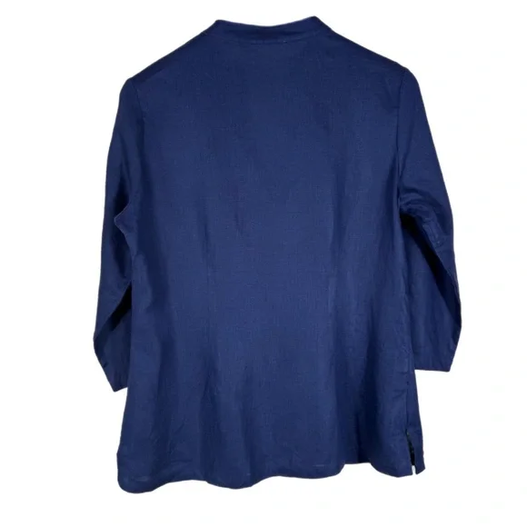 Nurture Woman’s 100% Linen Embroidered V-Neck Tunic M Aztec Southwestern Navy - Picture 5 of 8